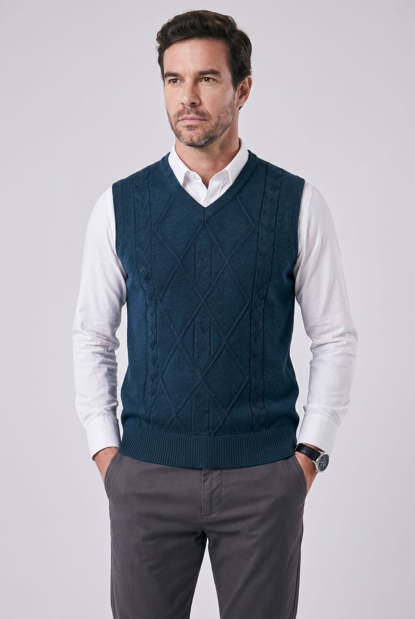 Men's V-neck and Embroidered Finish Waistcoat | Relvorn