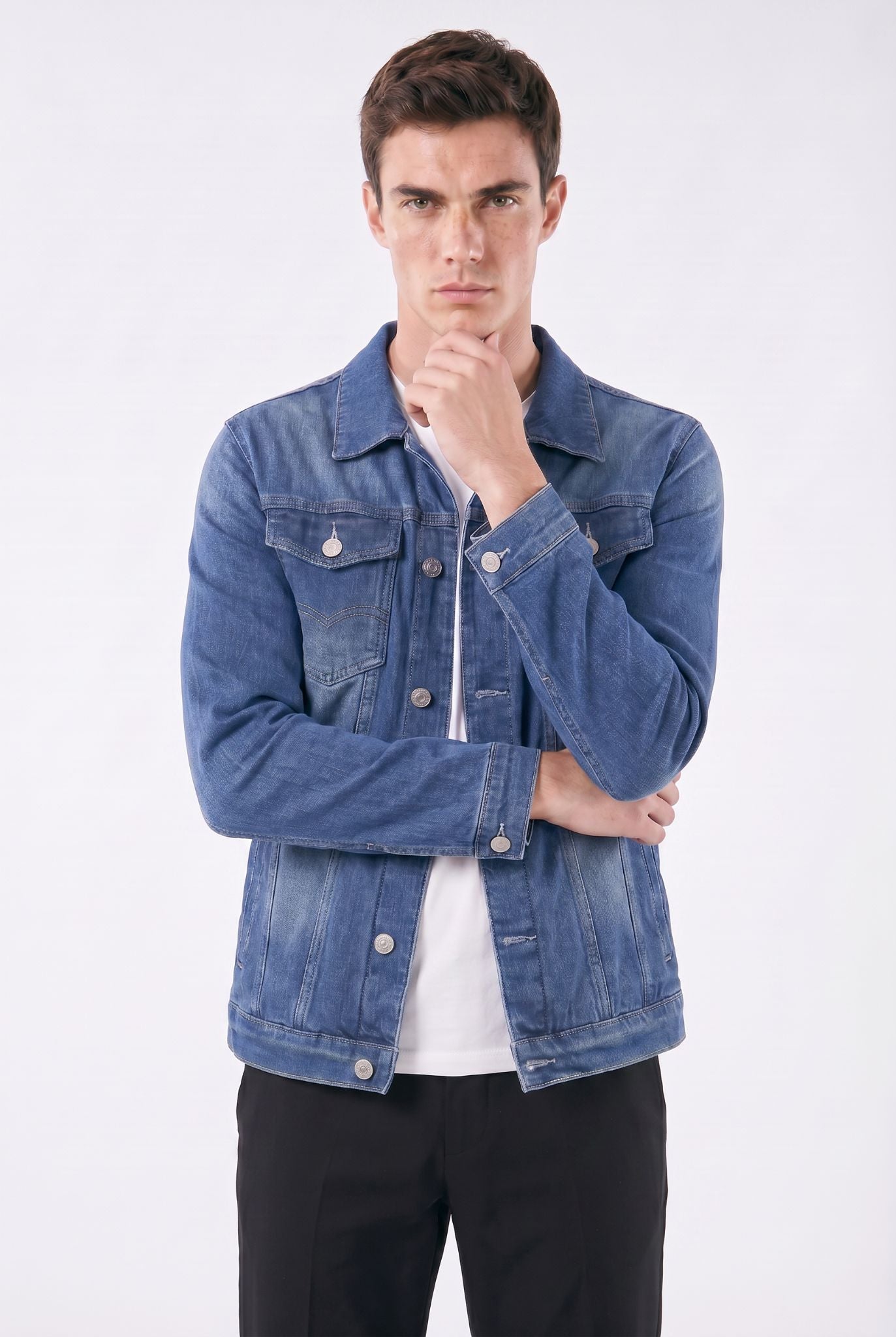Men's Quilted Denim Trucker Jacket with Fleece Lining | Relvorn