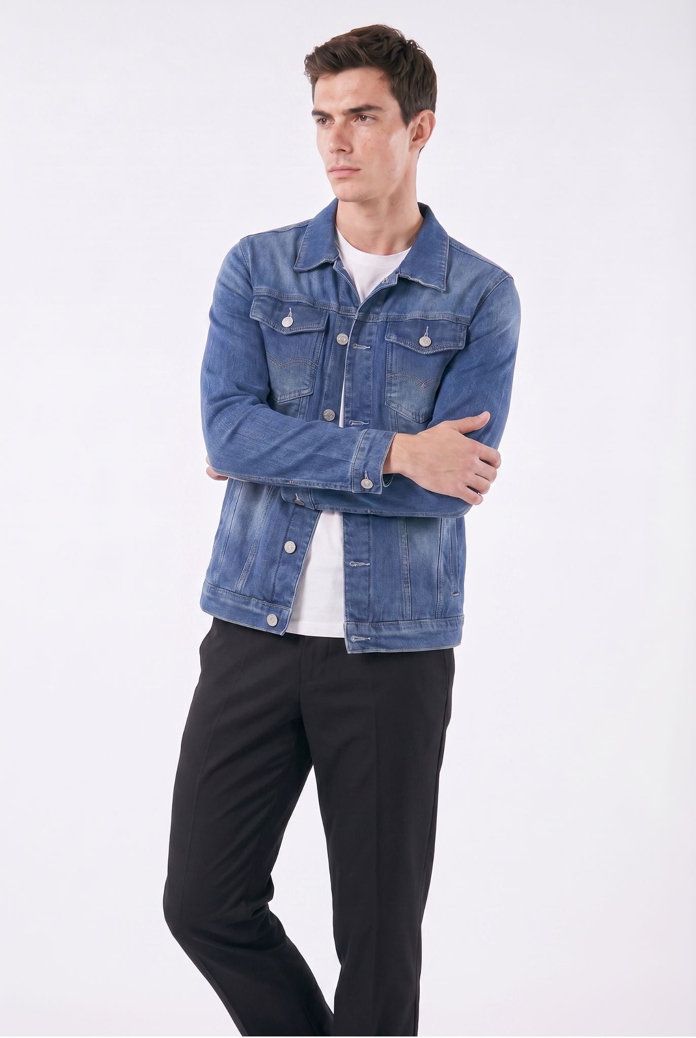Men's Quilted Denim Trucker Jacket with Fleece Lining | Relvorn