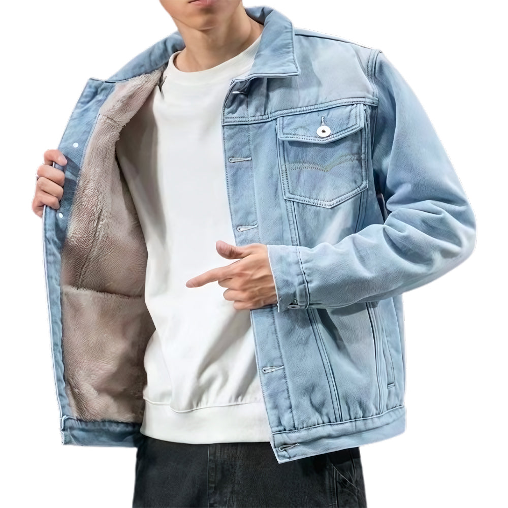Men's Quilted Denim Trucker Jacket with Fleece Lining | Relvorn