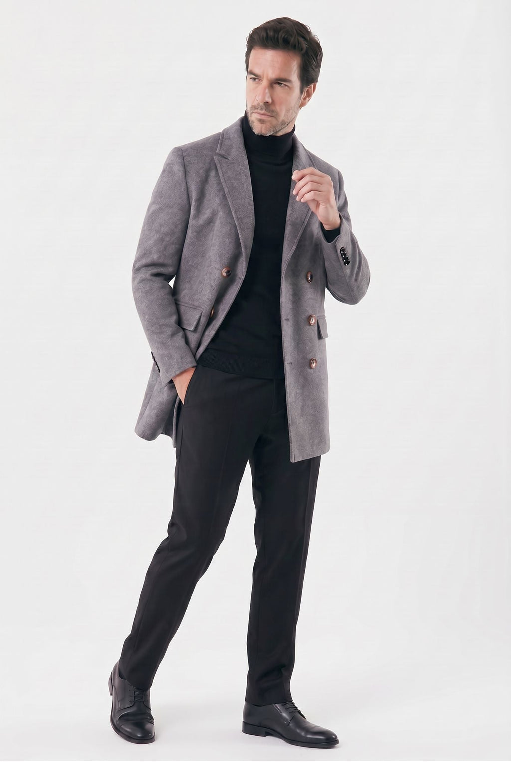 Men's Double-Breasted Overcoat Madrid with Peak Lapel | Relvorn