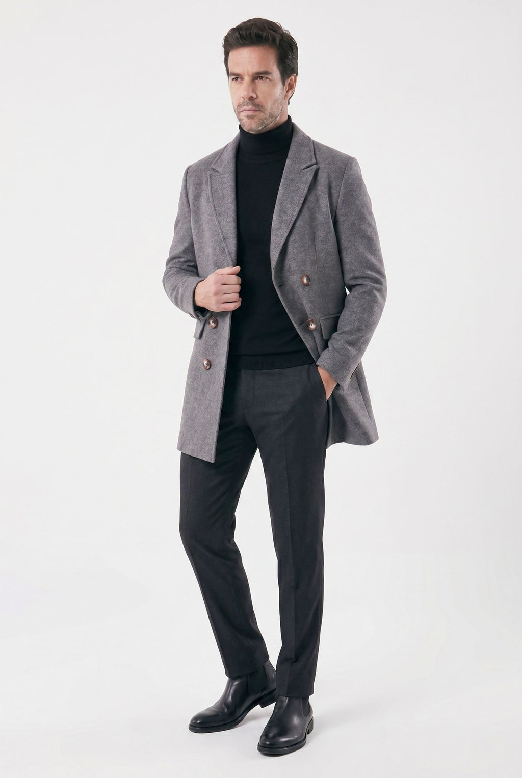 Men's Double-Breasted Overcoat Madrid with Peak Lapel | Relvorn