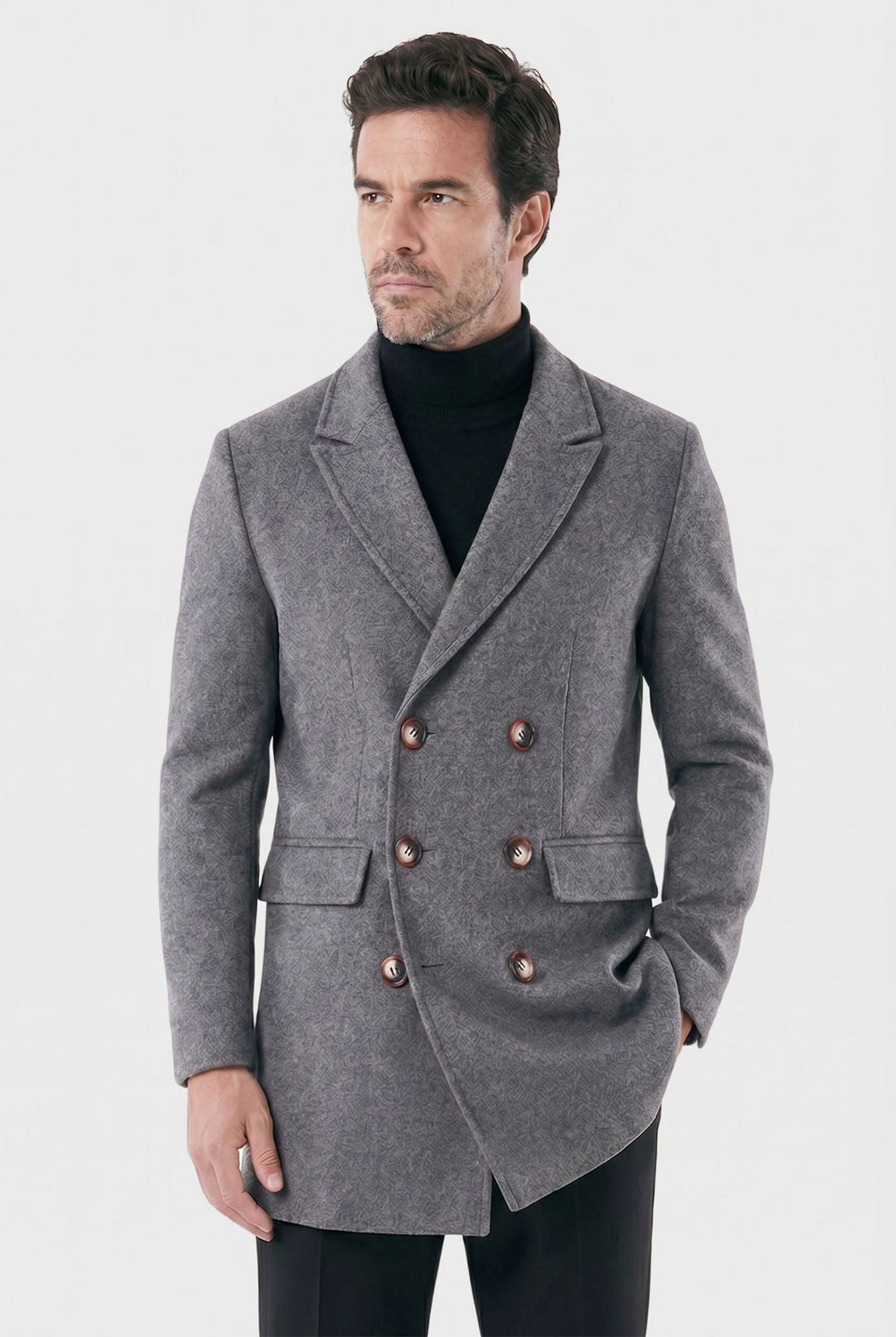 Men's Double-Breasted Overcoat Madrid with Peak Lapel | Relvorn