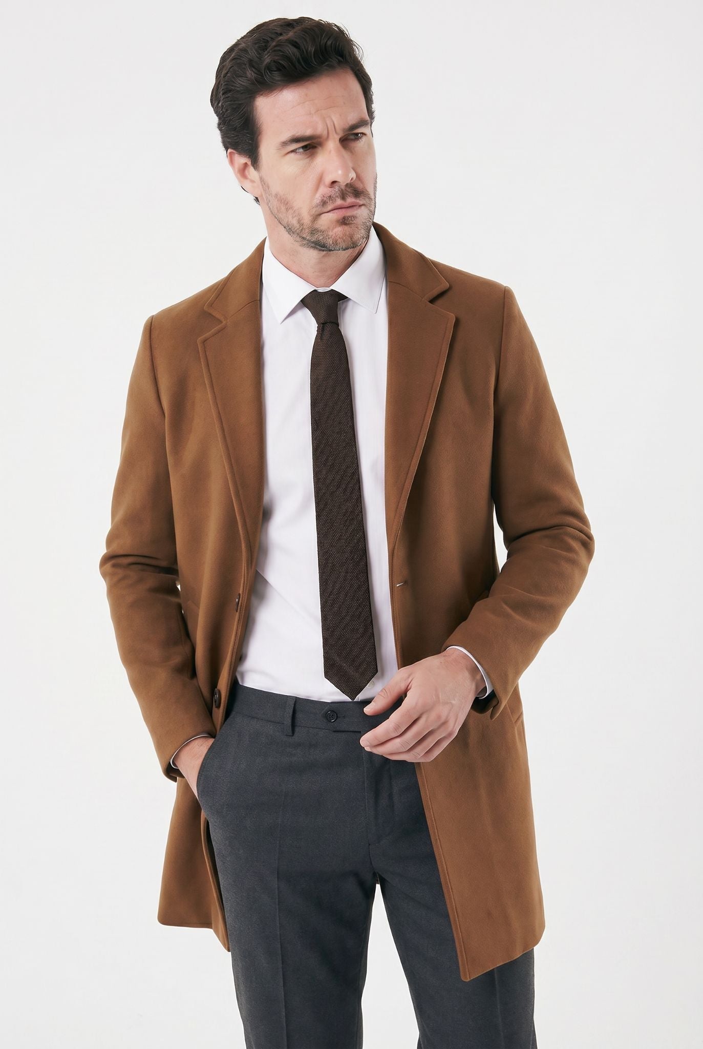 Men's Mid-length with Notch Lapel Essentials Overcoat | Relvorn