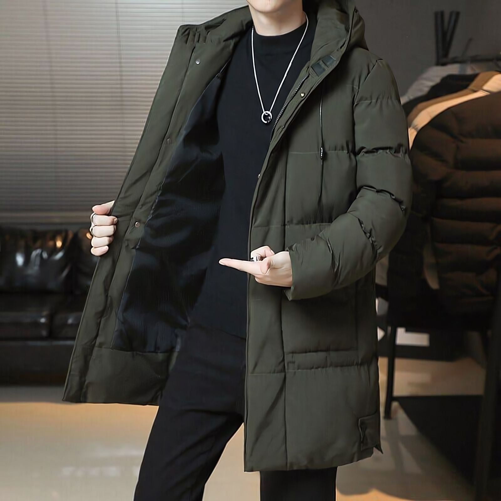 Men's Hooded Manhattan Puffer Overcoat | Relvorn