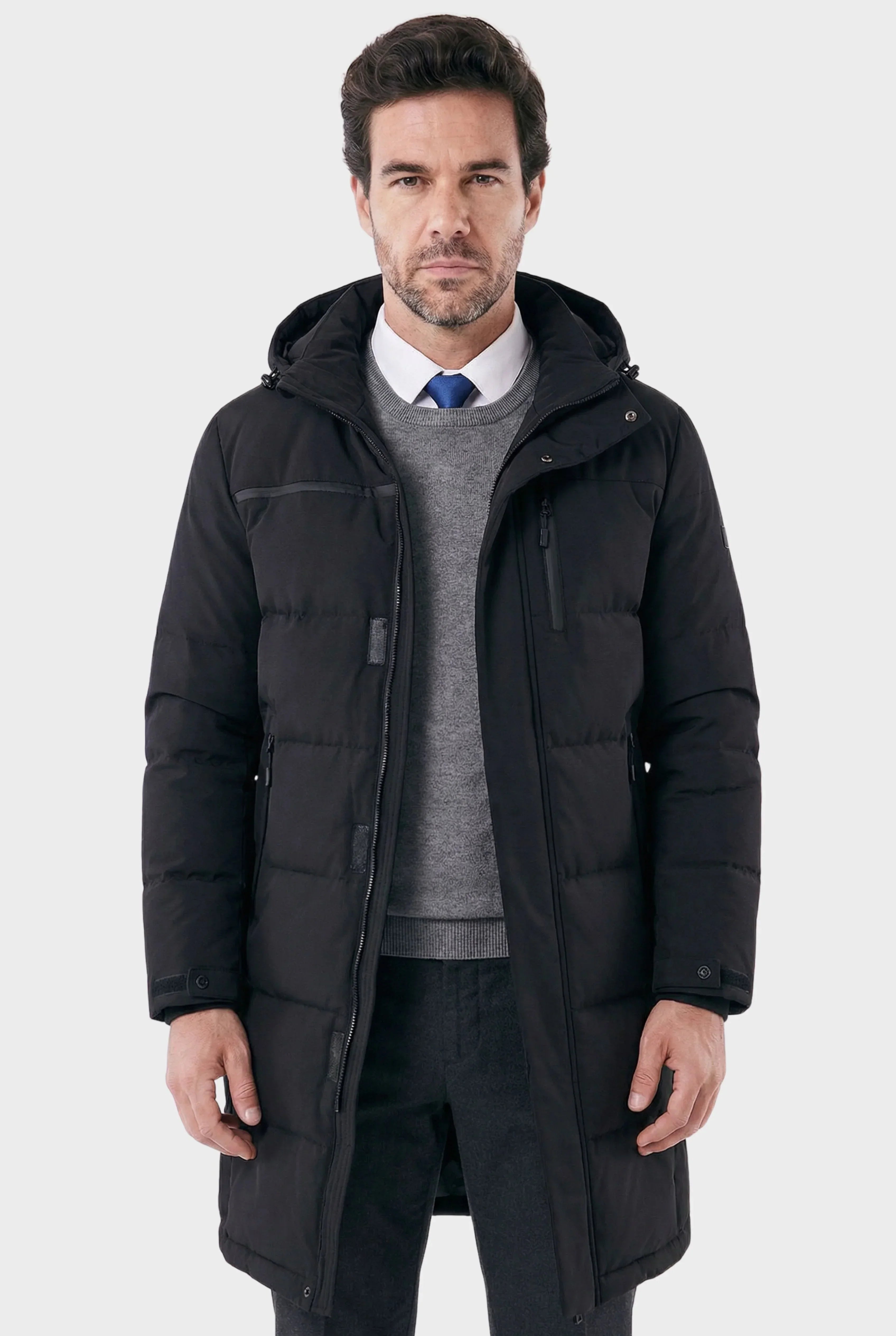 Men's Mid-length Hooded Jersey Puffer Overcoat | Relvorn