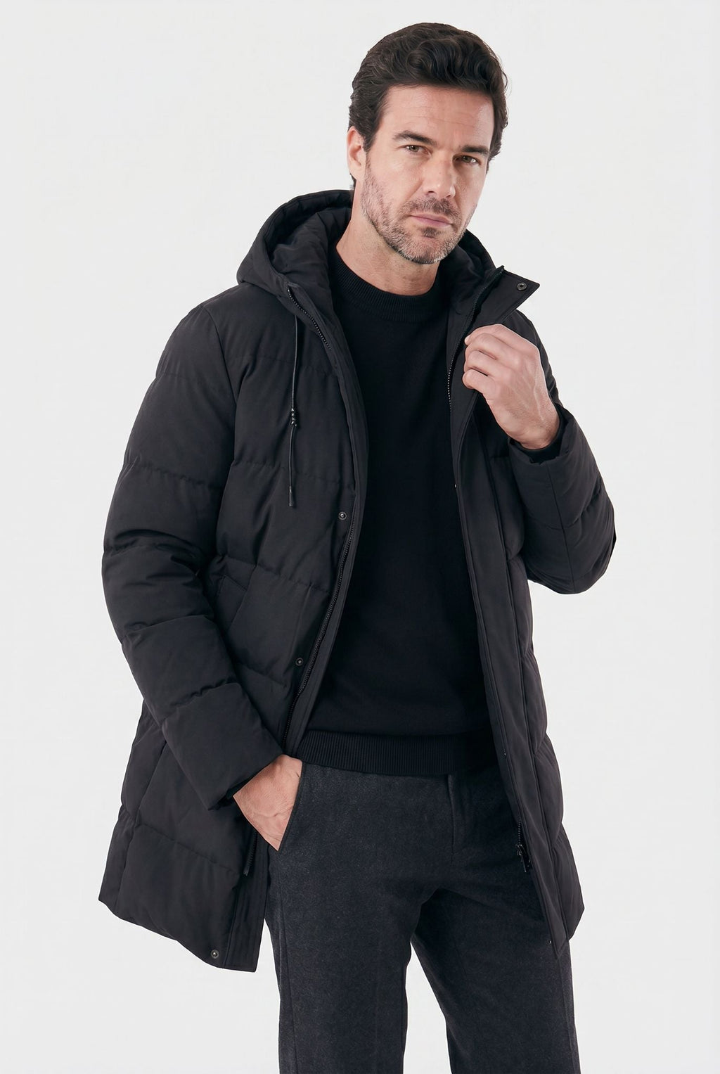 Men's Hooded Manhattan Puffer Overcoat | Relvorn