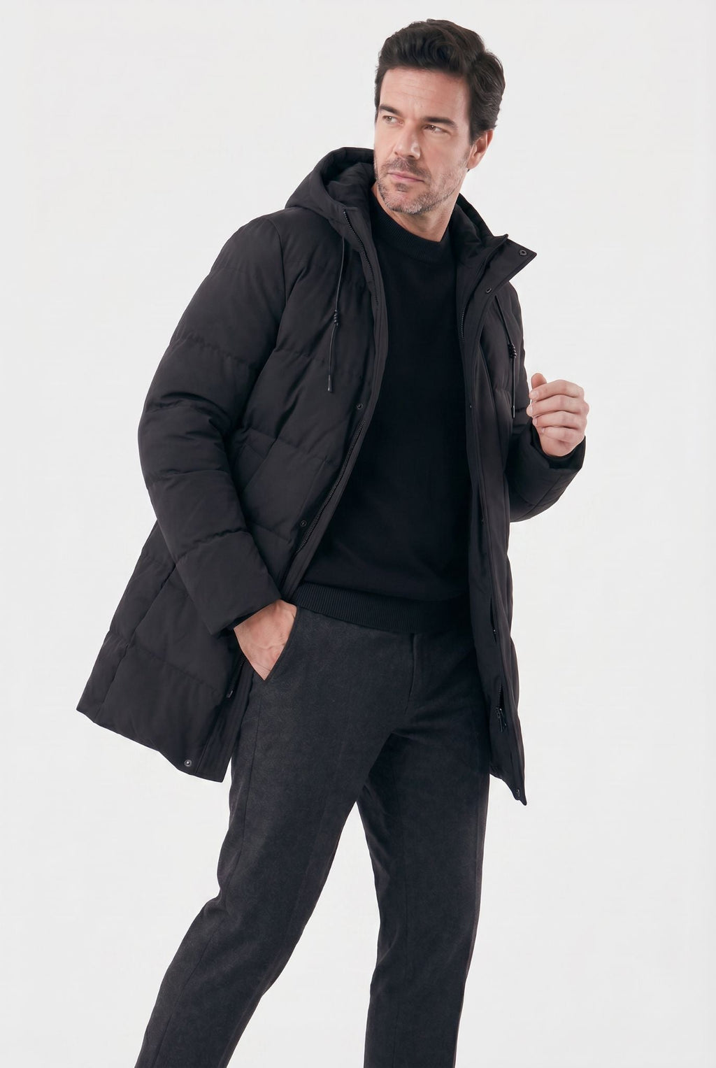 Men's Hooded Manhattan Puffer Overcoat | Relvorn