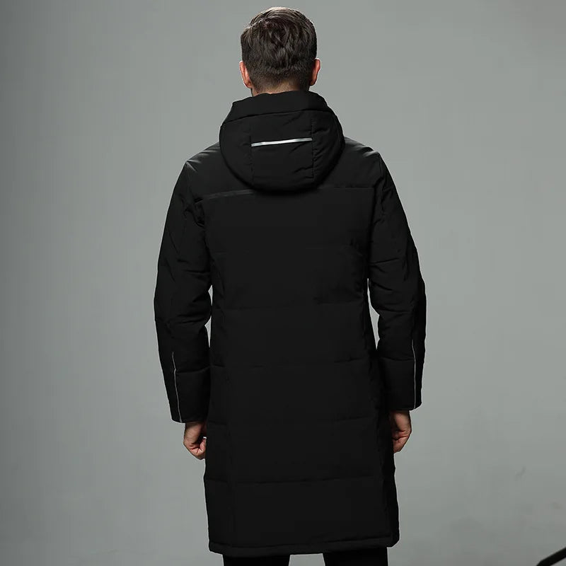 Men's Mid-length Hooded Jersey Puffer Overcoat | Relvorn