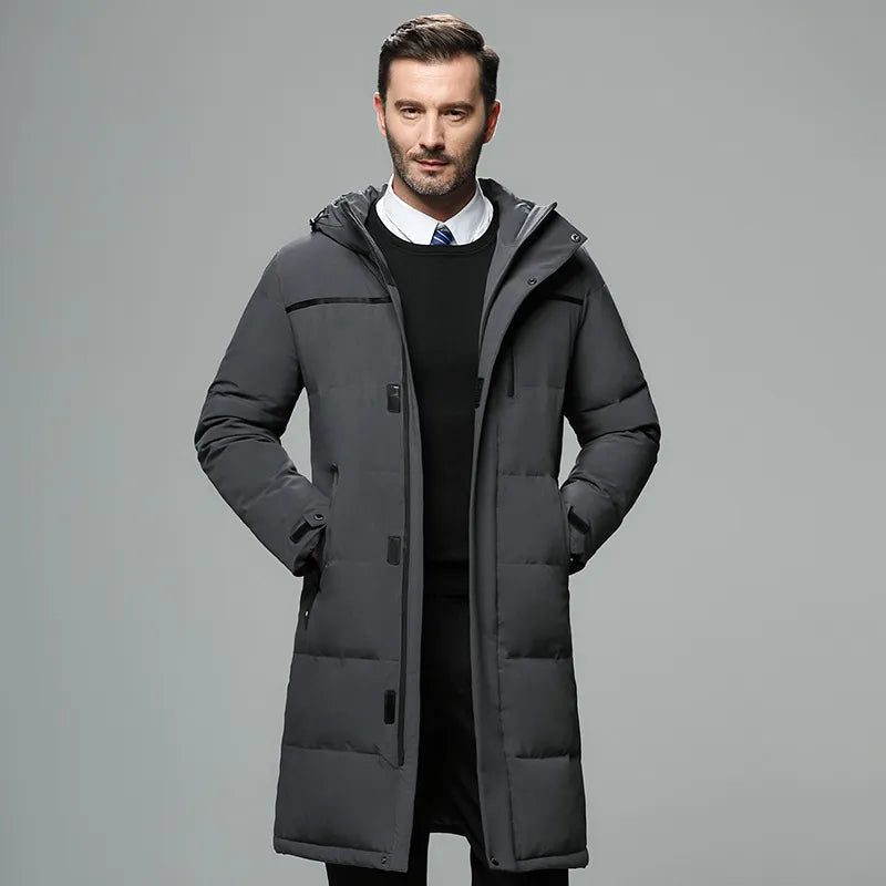 Men's Mid-length Hooded Jersey Puffer Overcoat | Relvorn
