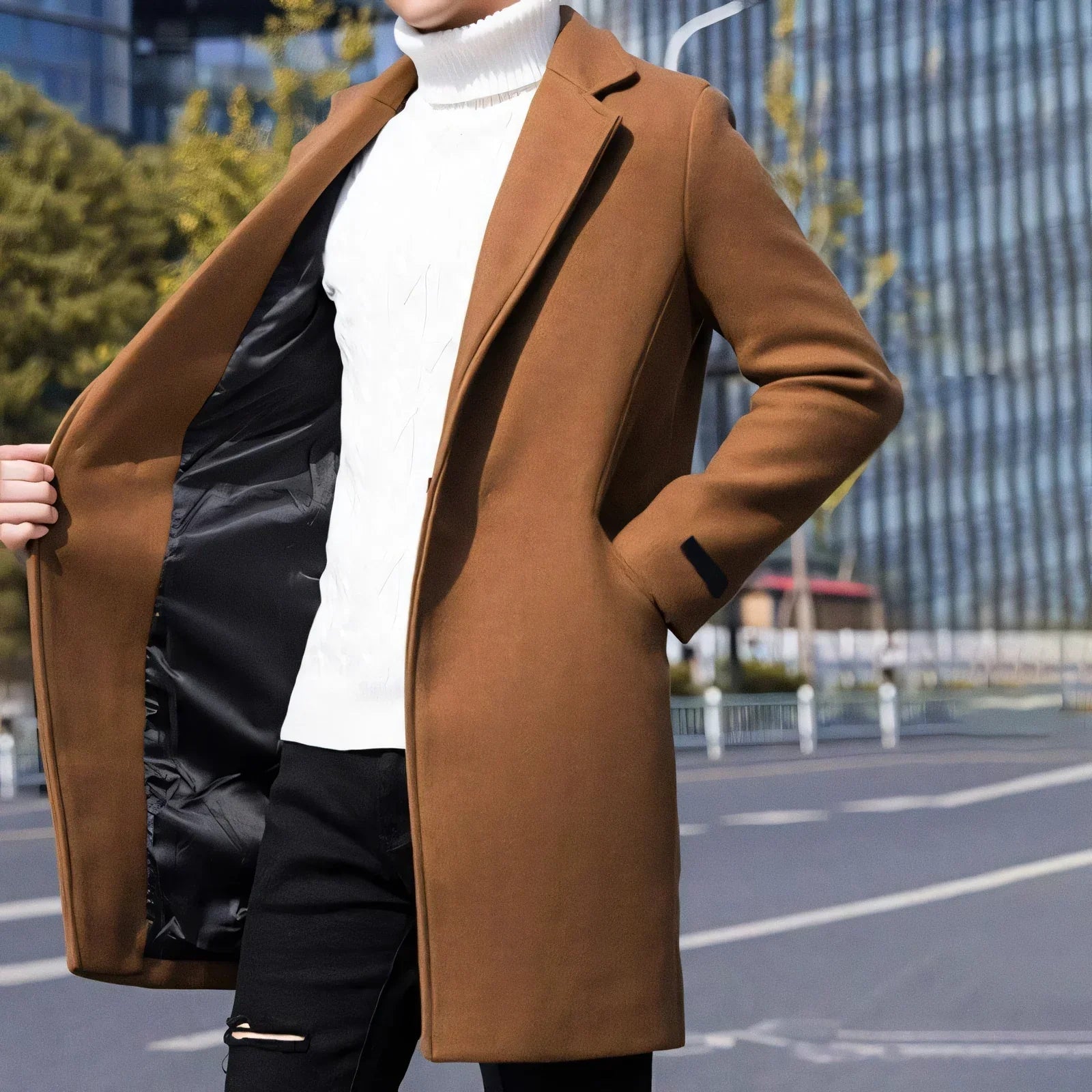 Men's Mid-length with Notch Lapel Essentials Overcoat | Relvorn