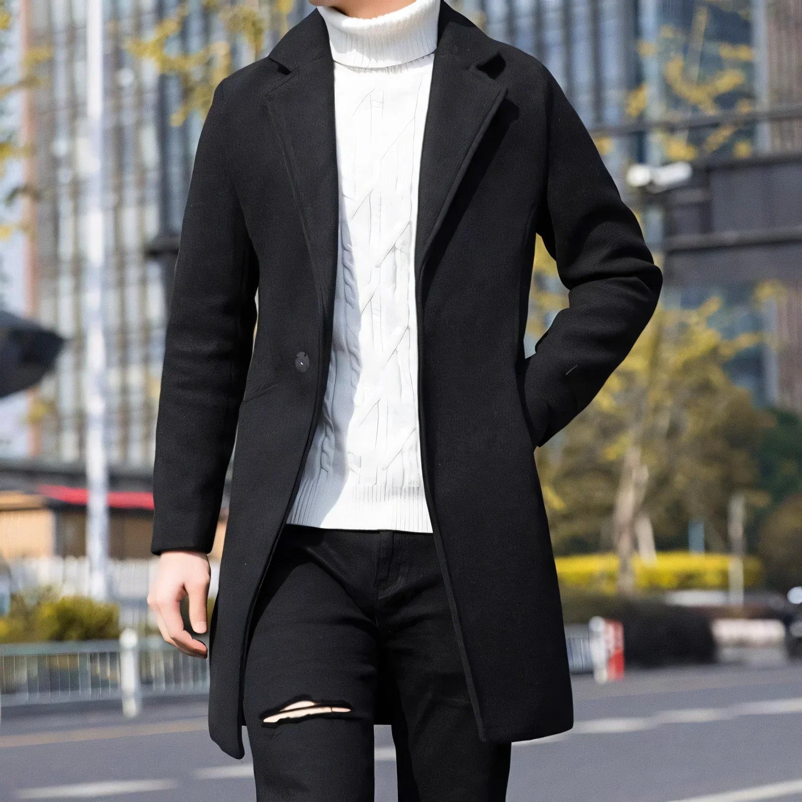 Men's Mid-length with Notch Lapel Essentials Overcoat | Relvorn