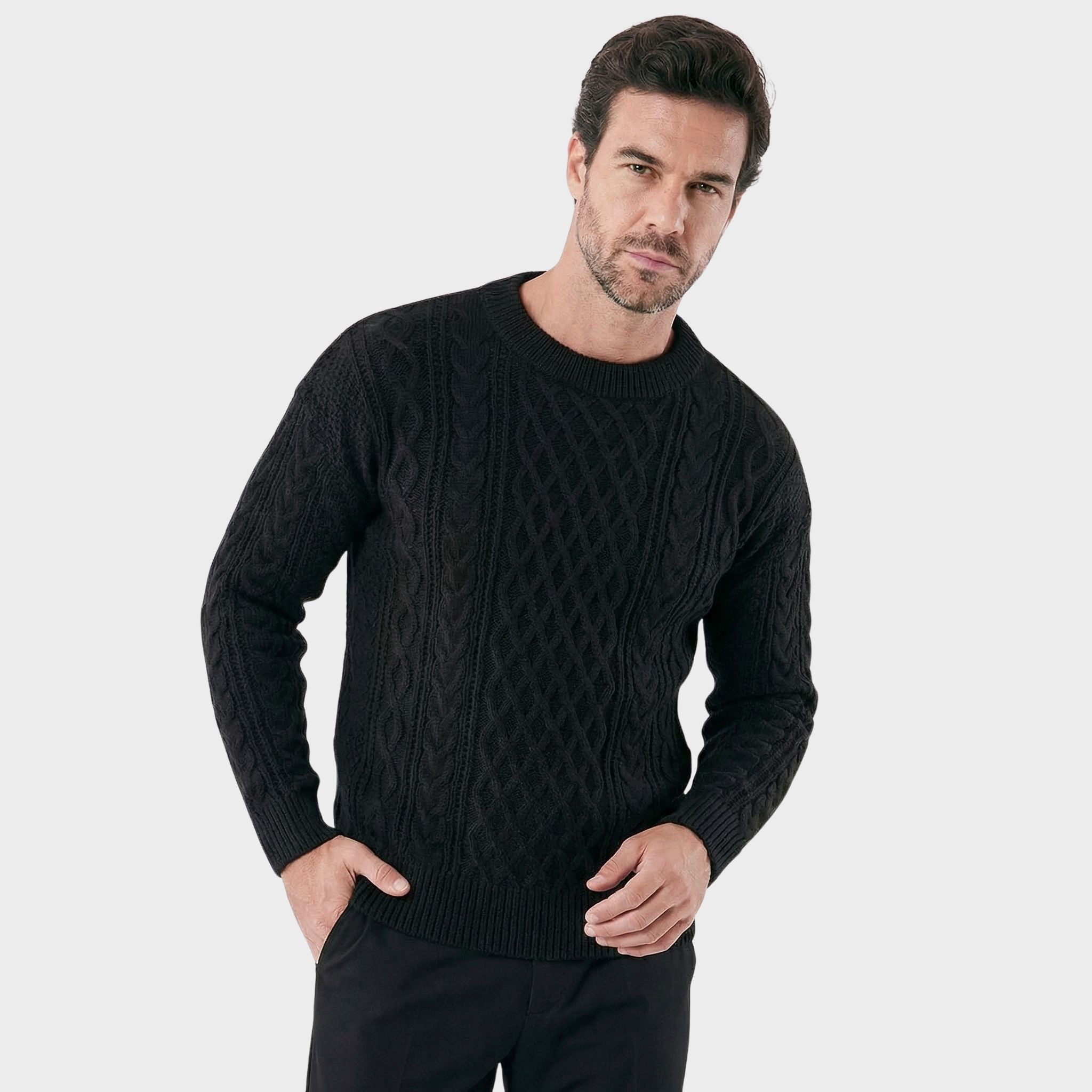 Men's Felted Wool with Embroidered Duplo Noir Sweater | Relvorn